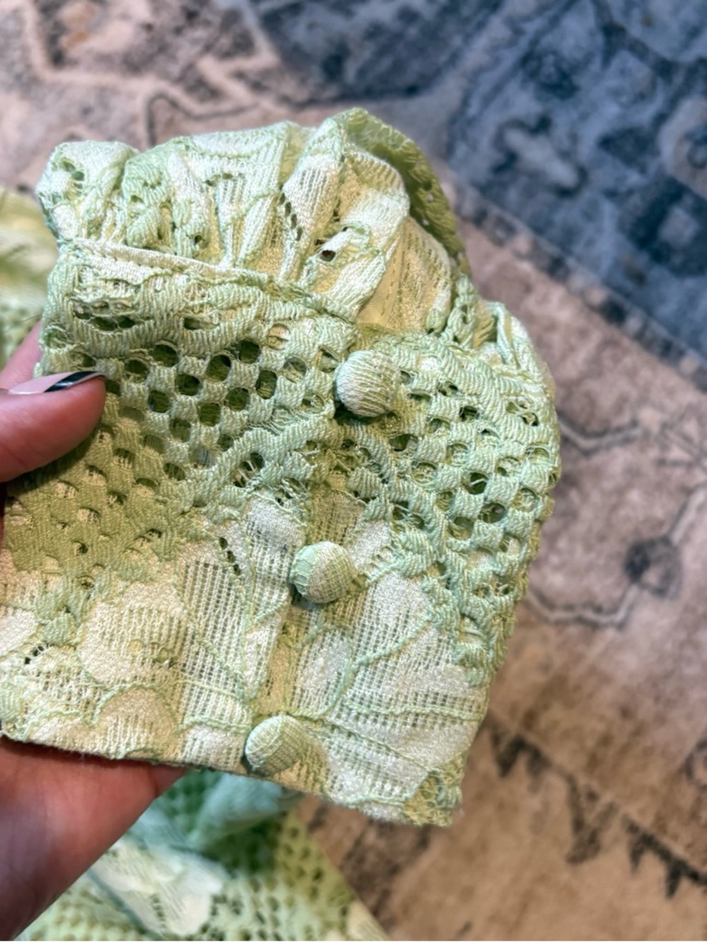 Anthropologie Dolan Left Coast Lace
Blouse Green Mock Neck Bishop Sleeve Top S - Picture 7 of 12
